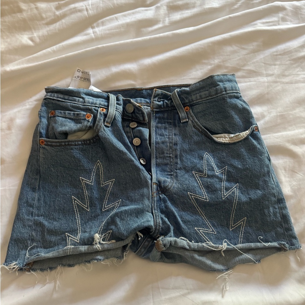 Levi's Blue Jean Shorts with Embroidered Design
